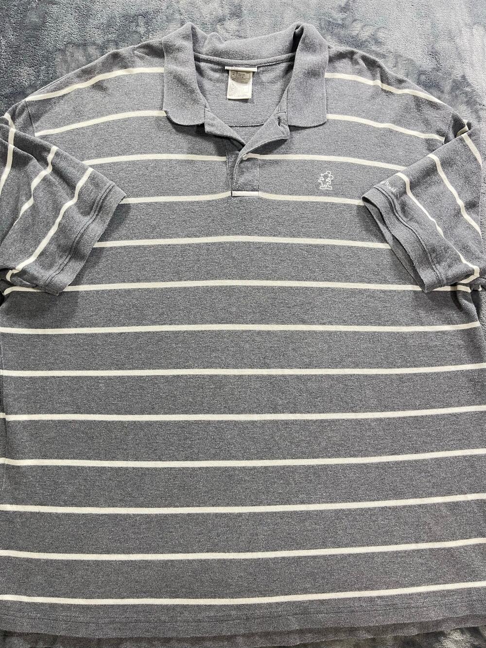 Walt Disney World Striped Polo Shirt Mens XL Grey White Mickey Sleeve Embroidery